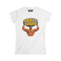 “Get It on the Grindr” Women's Fitted Graphic Tee – Culture Shock Collection