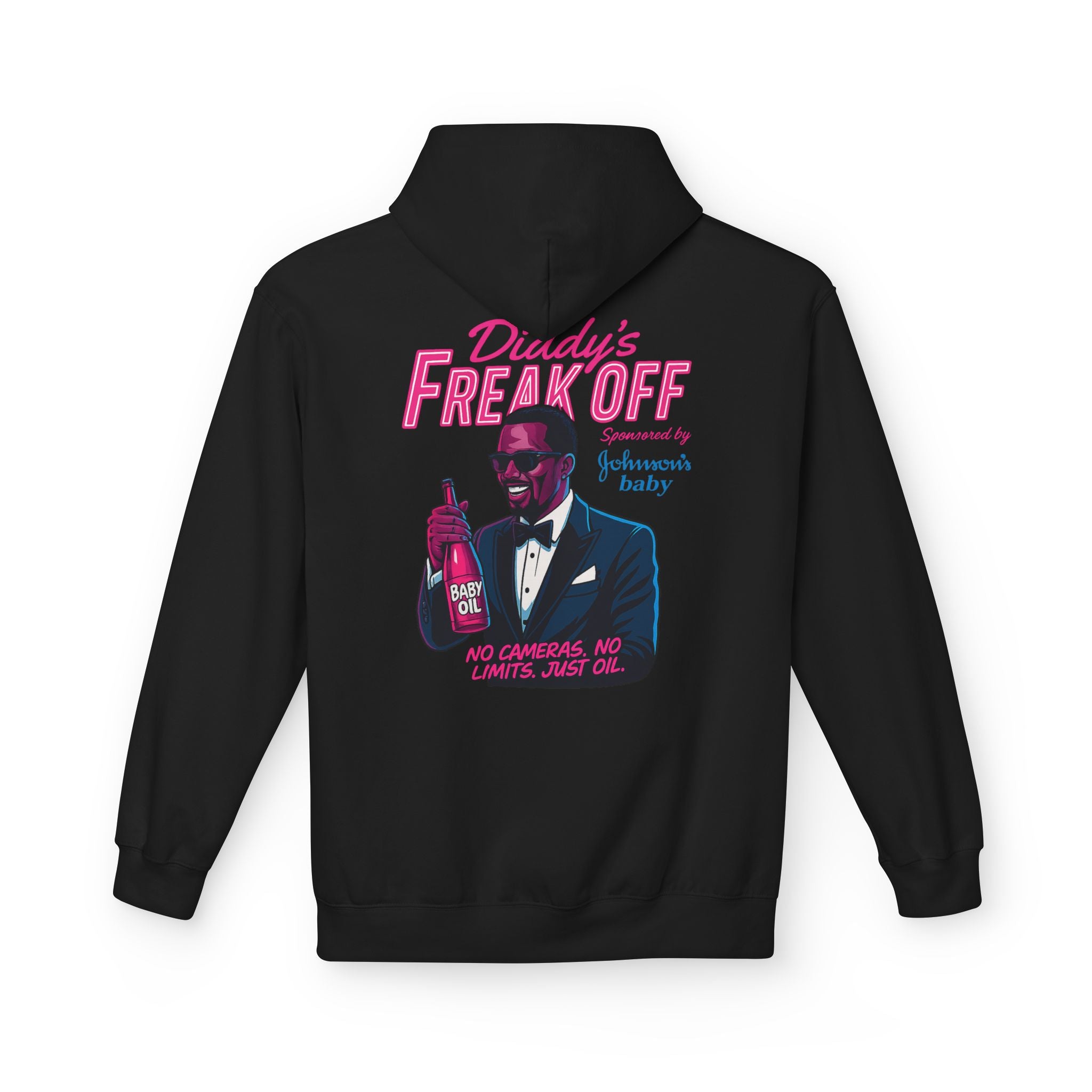 Diddy's Freak Off graphic women's Hoodie – parody hoodie (Black, back) | Wake Up Apparel