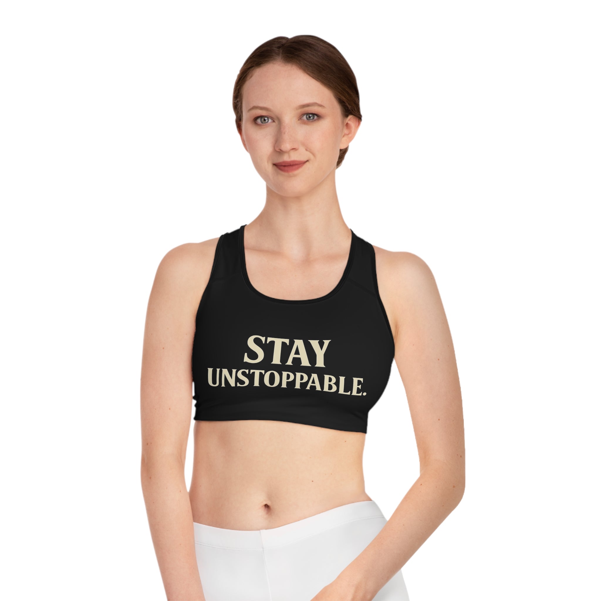 "Stay Unstoppable" Sports Bra – Sleek Support for Limitless Women | Rise Different