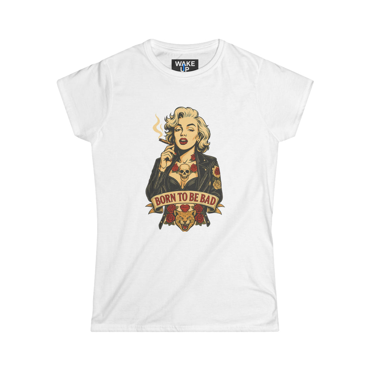 T-shirt graphique « Né pour être méchant » avec tatouage d'icône rebelle pour femme | Rebel Souls