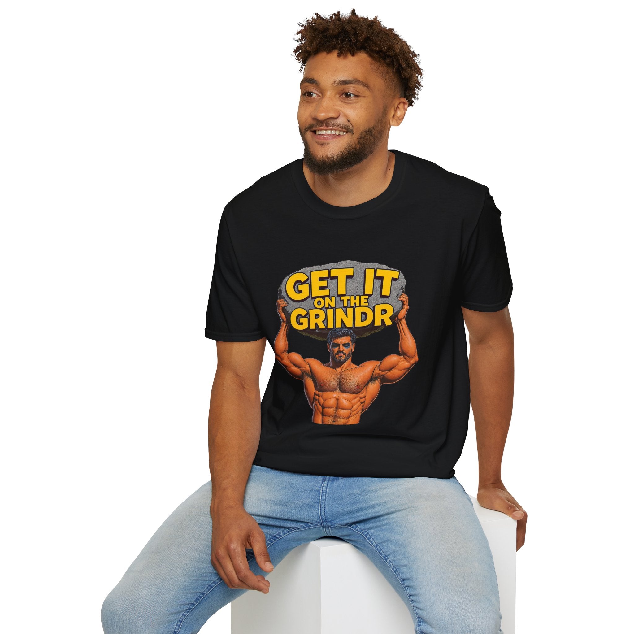 “Get It on the Grindr” Buff Graphic Tee – Culture Shock Collection