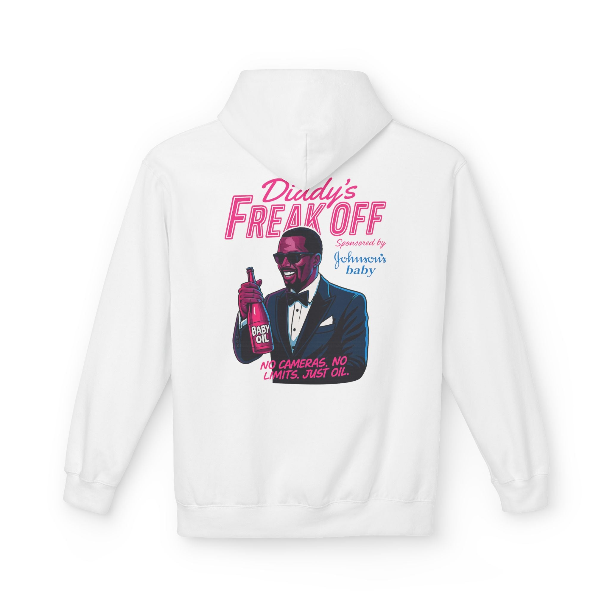Diddy's Freak Off graphic women's Hoodie – parody hoodie (White, back) | Wake Up Apparel