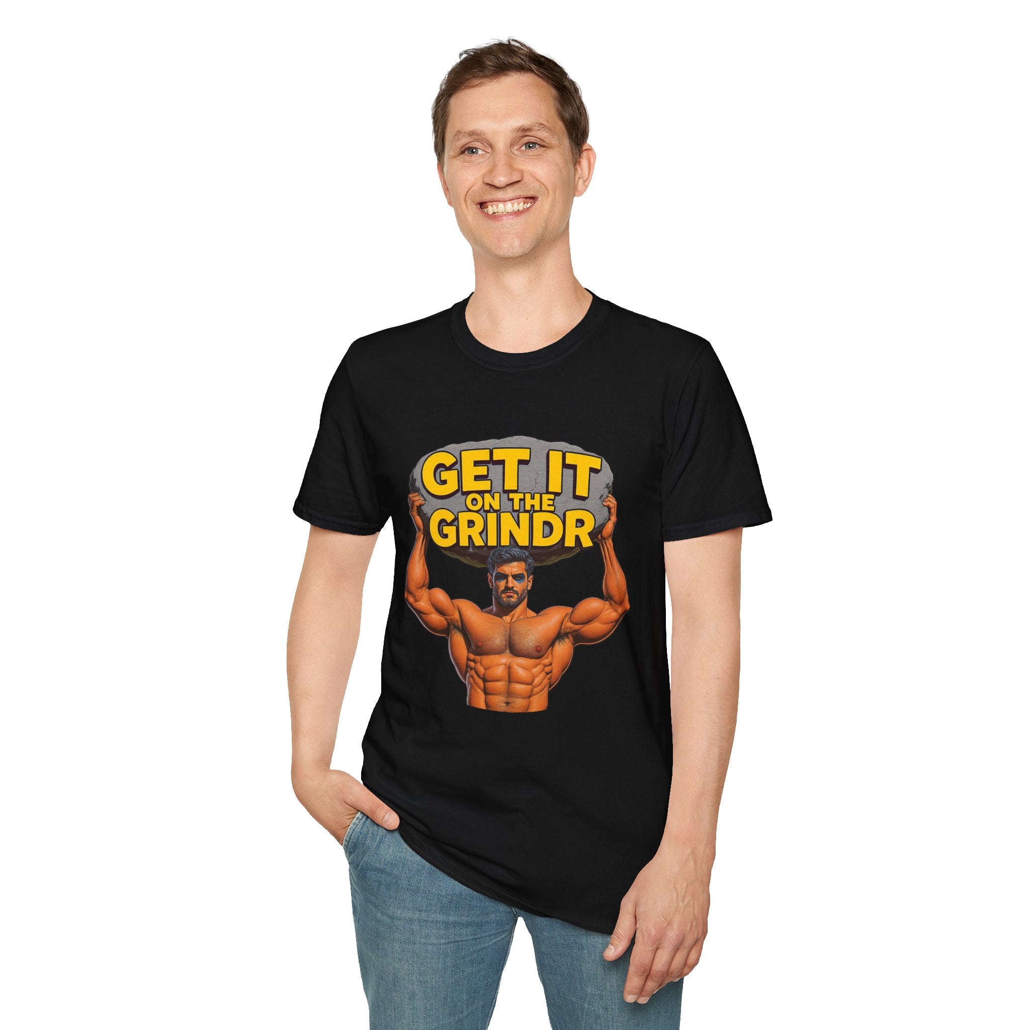 “Get It on the Grindr” Buff Graphic Tee – Culture Shock Collection