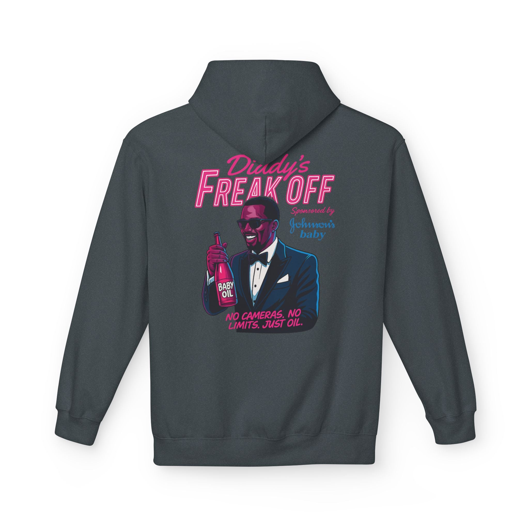 Diddy's Freak Off graphic women's Hoodie – parody hoodie (Heather Gray, back) | Wake Up Apparel