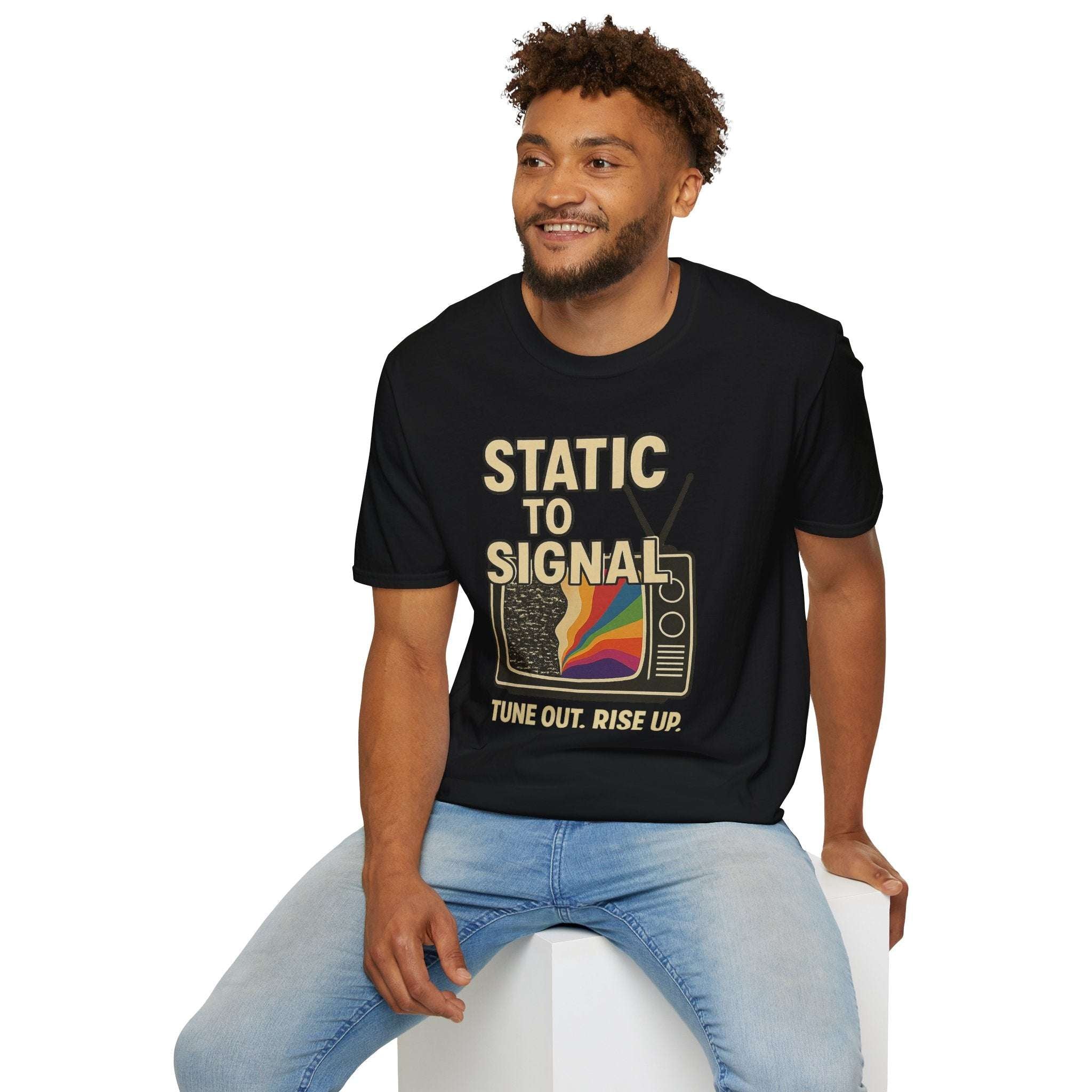 Static to Signal — Tune Out. Rise Up. - Rise Different (Men’s T-Shirt)