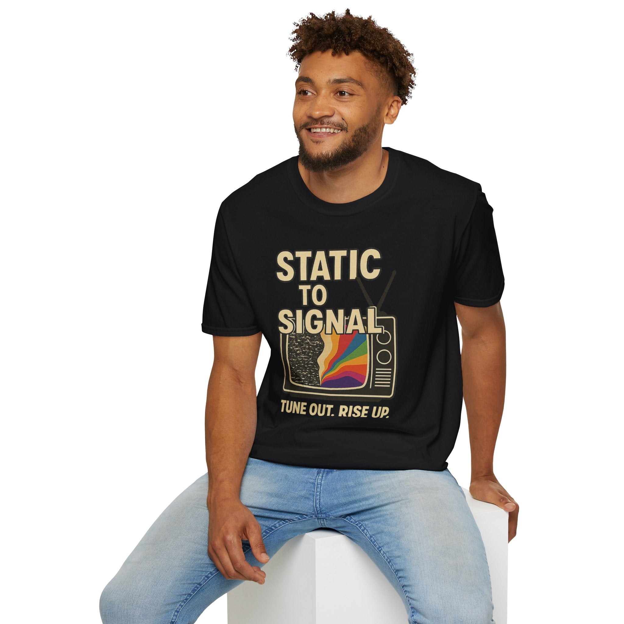 Static to Signal — Tune Out. Rise Up. - Rise Different (Men’s T-Shirt)